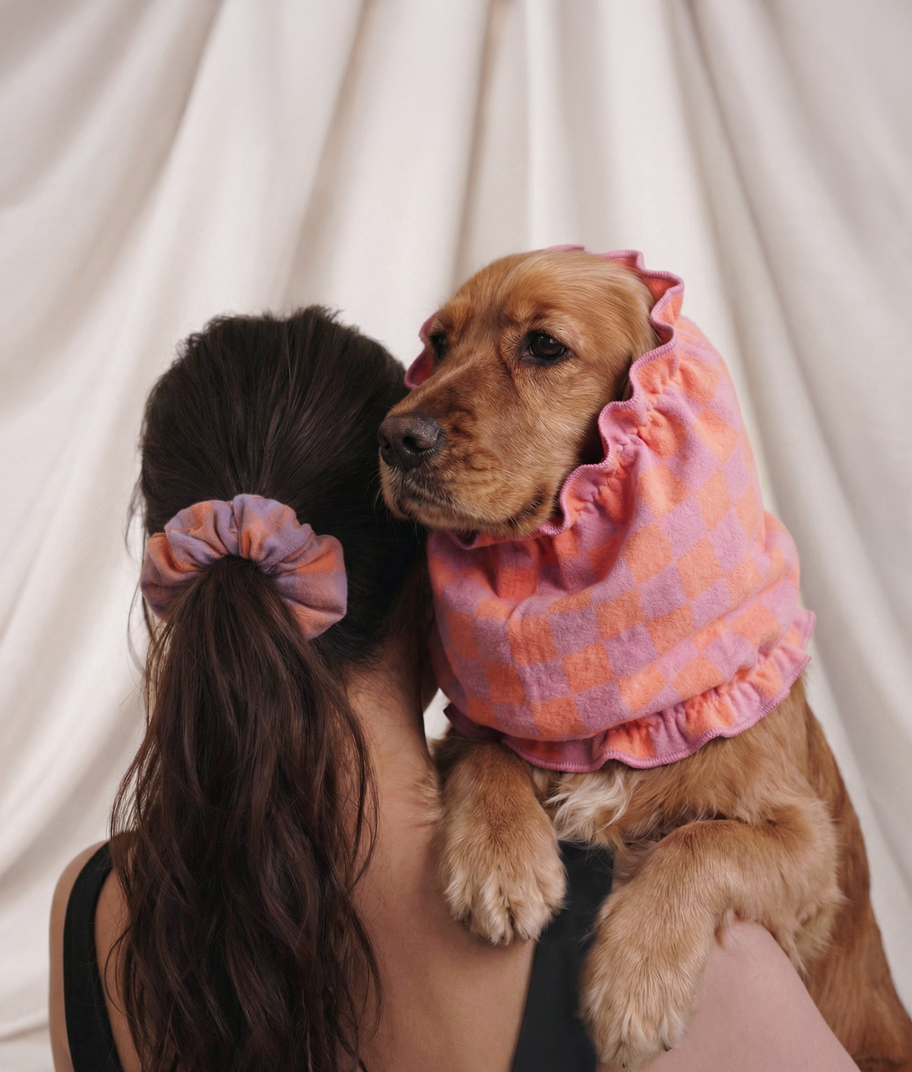 Snood chien motif Vichy violet